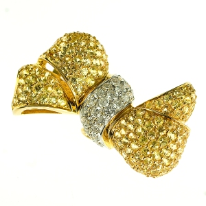 Yellow sapphire and diamond bow pin